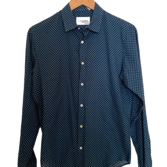 Sandro Paris Blue With White Flowers Printed Button Down Shirt